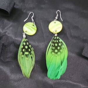 Green Feather Dangle Earrings